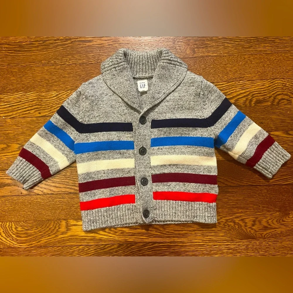 Baby Gap Gray Striped Collared Button Up Sweater Size 12-18 Months